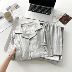 批发新款男士睡衣春秋季仿棉压花高级感开衫翻领长袖长裤家居服套装