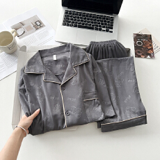 批发新款男士睡衣春秋季仿棉压花高级感开衫翻领长袖长裤家居服套装