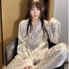 新款睡衣女春夏季冰丝提花长袖轻奢高级感ins风网红小红书家居服