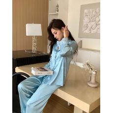 批发法式小香风高级感花边冰丝睡衣女春秋新款柔软舒适春夏家居服套