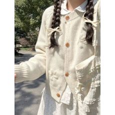 批发蓝色立体花朵毛衣开衫女2026早秋新款韩系巨好看<b class='q'>宽松</b>外穿针织<b class='q'>上衣</b>