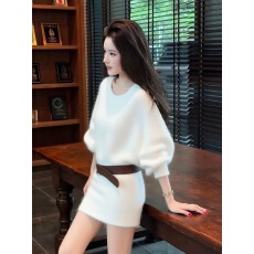 批发<b class='q'>淑女</b>风白色圆领毛衣<b class='q'>连衣裙</b>女2026秋季新款气质名媛收腰显瘦包臀裙