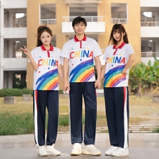 批发实拍班服中国套装夏季学院风短袖表演服POLO领翻领校服