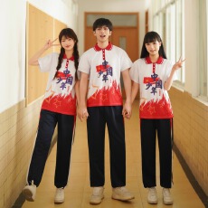 批发实拍班服中国<b class='q'>夏</b>季套装学院风学生POLO领短袖毕业季运动t恤校服