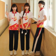 批发实拍班服中国<b class='q'>夏</b>季套装学院风学生POLO领短袖运动t恤校服