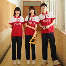 批发实拍班服中国<b class='q'>夏</b>季套装学生POLO领短袖t恤校服