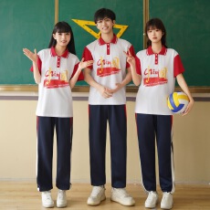 批发实拍#班服中国<b class='q'>夏</b>季学院风套装学生POLO领短袖t恤校服