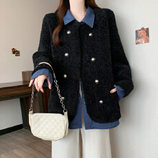 批发大码假两件<b class='q'>牛仔</b>拼接毛毛一体<b class='q'>外套女</b>2025冬新款高级感翻领加厚外套