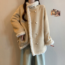 批发<b class='q'>韩版</b>慵懒风双面穿立领毛毛外套女2025冬季新款时尚百搭中长款大衣