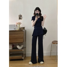 批发实拍大码2026夏季新款垂感松弛感休闲v领<b class='q'>T</b><b class='q'>恤</b>+休闲直筒<b class='q'>裤</b>套<b class='q'>装</b>