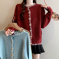 批发实拍~秋冬新款韩版时尚百搭拼色开衫<b class='q'>外套</b>毛衣<b class='q'>长袖</b>针织衫女装上衣