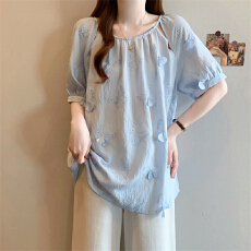 批发<b class='q'>实拍</b>～夏季新款胖妹妹甜美显瘦宽松款花朵儿短袖上衣<b class='q'>女装</b>