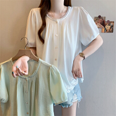 批发<b class='q'>实拍</b>～夏季新款<b class='q'>大码</b>显瘦宽松款短袖衬衣圆领娃娃衫上衣<b class='q'>女装</b>