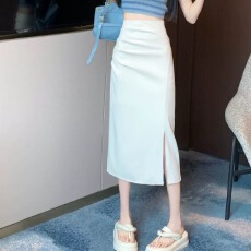 批发高腰开叉半身裙<b class='q'>女</b>春夏季设计感小众裙子粉色半裙包臀中长款a字裙