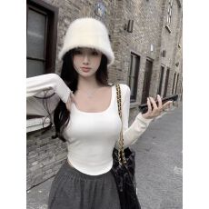 批发40支纯棉螺纹<b class='q'>白色</b>辣妹纯欲长袖<b class='q'>T</b><b class='q'>恤</b>女秋季修身短款内搭打底衫上衣