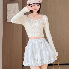 批发芭蕾风木耳边蕾丝拼接<b class='q'>半身裙</b>女2026夏季新款高腰A字褶皱蛋糕<b class='q'>短裙</b>