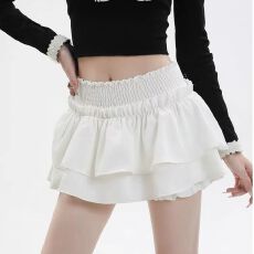 批发黑色松紧腰<b class='q'>半身裙</b>女春夏木耳边超<b class='q'>短裙</b>裤辣妹蓬蓬蛋糕半裙