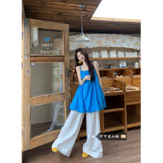 批发多巴胺压褶吊带女2026夏季新款韩系设计感宽松洋气花苞背心<b class='q'>上衣</b>潮