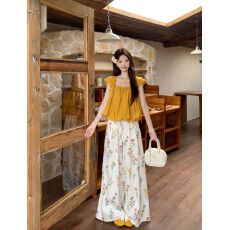 批发法式方领系带洋气花苞<b class='q'>上衣</b>碎花阔腿长<b class='q'>裤</b>女2026夏季新款时尚套<b class='q'>装</b>潮