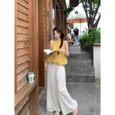 批发2026夏季新款多巴胺围脖圆领宽松花苞无袖露肩背心衬衫<b class='q'>上衣</b>女chic