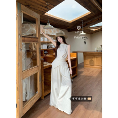 批发老钱风收腰绑带显瘦白色<b class='q'>上衣</b>女宽松垂感休闲<b class='q'>裤</b>裙2026夏季新款套<b class='q'>装</b>