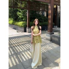 批发复古国风印花无袖背心<b class='q'>上衣</b>女夏季新中式套<b class='q'>装</b>高腰阔腿休闲<b class='q'>裤</b>两件套