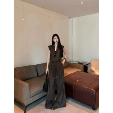 批发慵懒松弛感套<b class='q'>装</b>宽松气质翻领无袖背心<b class='q'>上衣</b>女夏季休闲阔腿<b class='q'>裤</b><b class='q'>两件套</b>