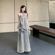 批发2026年夏季新款不规则挂脖上衣<b class='q'>吊带</b>裙套装清冷感国风<b class='q'>女装</b>套装裙潮