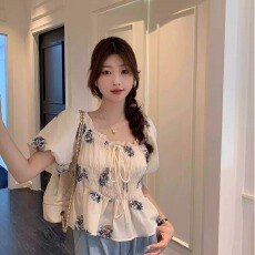 批发原版做工泡泡袖<b class='q'>衬衫女</b>上衣夏季收腰显瘦洋气小衫<b class='q'>短袖</b>衬衣