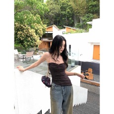 批发原版提花不冷BULENG黑色辣妹抹胸上衣夏季设计感修身吊带背心