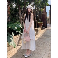 批发大码胖mm夏季法式复古温柔风<b class='q'>假两件</b>百褶无袖背心<b class='q'>连衣裙</b>女气质长裙