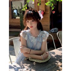 批发法式小飞袖碎花薄纱连衣裙子女<b class='q'>夏季</b>2026年新款小个子气质公主<b class='q'>短裙</b>