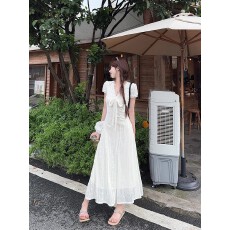 批发法式温柔风蕾丝拼接短袖连衣裙女<b class='q'>夏季</b>小众气质收腰显瘦A字裙<b class='q'>短裙</b>