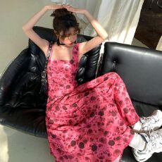 批发方领露背<b class='q'>雪纺</b><b class='q'>连衣裙</b>女2026高腰显瘦碎花长裙到脚踝西双版纳度假裙