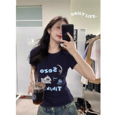 批发官图 实价 40支纯棉220克 92%棉8%氨纶 正肩短袖T恤女印花