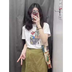 批发官图 21支纯棉-210克100%棉 夏装大码宽松卡通短袖T恤女印花