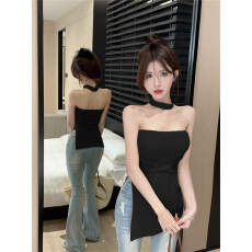 批发40支纯棉带胸垫绝美挂脖吊带背心外穿<b class='q'>夏</b>季甜辣抹胸不规则上衣