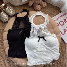 批发蕾丝拼接白色挂脖吊带背心女内搭带胸垫辣妹短款打底上衣