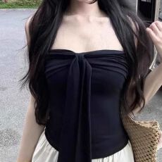 批发1×1冰丝罗纹蝴蝶结系带抹胸背心女<b class='q'>夏</b>季修身显瘦纯欲裹胸上衣