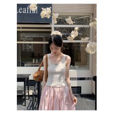 批发高质量，原版面料花边~纯欲风花边蝴蝶结吊带女修身外穿上衣早春