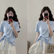 批发设计感不规则正肩短袖T恤夏季<b class='q'>大码</b><b class='q'>女装</b>胖妹妹显瘦遮肚子独特上衣