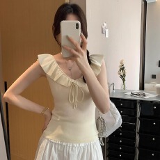 批发韩系chic别致气质荷叶边系带无袖针织衫女装夏季2026新款背心上衣