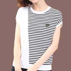 批发时尚<b class='q'>妈妈</b>装夏季新款冰丝<b class='q'>针织衫</b>薄款条纹短袖宽松港风飞机袖上衣潮