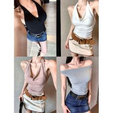 批发辣妹荡领性感露背气质吊带<b class='q'>背心</b><b class='q'>夏</b>季修身新款设计无袖外穿短款上衣