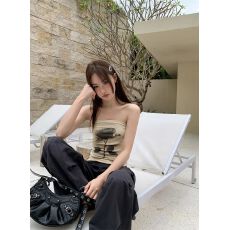 批发2026新款艺术感玫瑰印花褶皱抹胸女<b class='q'>夏</b>2025新款别致小衫无袖上衣