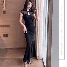 批发<b class='q'>新款</b>ktv佳丽礼服复古改良<b class='q'>旗袍</b>裙夜场上班衣服长裙足浴技师工作服