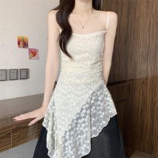 批发辣妹风蕾丝<b class='q'>背心</b>T恤衫女夏季别致不规则中<b class='q'>长款</b>吊带法式高级感上衣