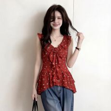 批发韩系甜美碎花荷叶边背心<b class='q'>吊带</b>外穿女夏季新款修身显瘦漂亮小衫上衣