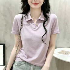 批发轻熟风紫色Polo领正肩短袖t恤女夏大码<b class='q'>胖</b>MM<b class='q'>气质</b>减龄绝美漂亮上衣