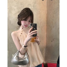 批发<b class='q'>吊带</b>背心女纯欲辣妹风露肩挂脖小众设计外穿显瘦新款纯色上衣